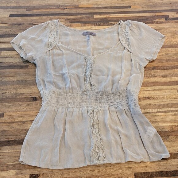 Buffalo By David Britton short-sleeve babydoll-style blouse in cream - Picture 2 of 11